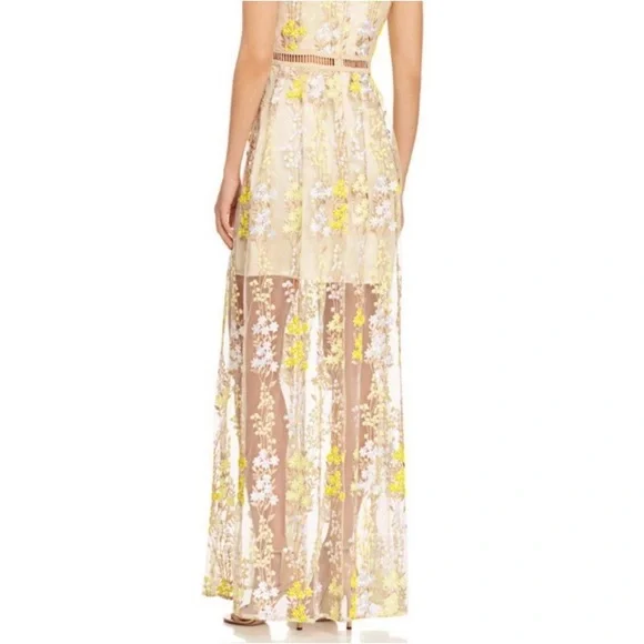 AQUA Gold Yellow Beaded Embroidered Maxi 3D Prom Dress Gown Wedding Guest Glam L - Picture 5 of 12